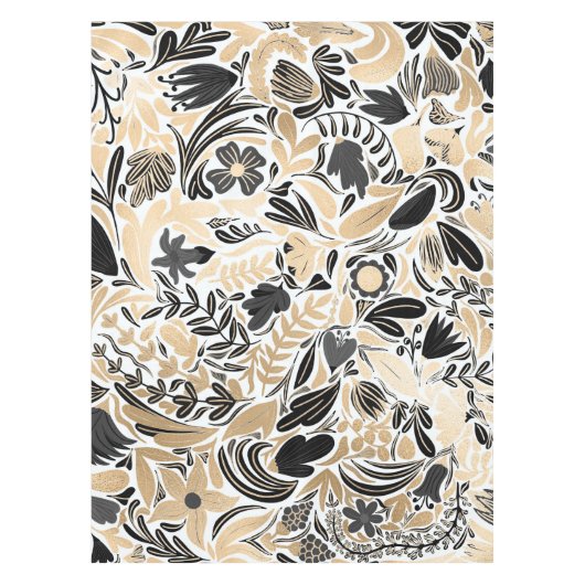 Gold Black Floral Leaves Illustration Pattern Tafelkleed (Voorkant)