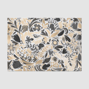 Gold Black Floral Leaves Illustration Pattern Tissuepapier