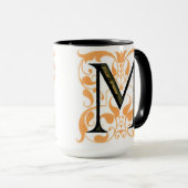 Gold & Black Floral 'M' - Mok (Voorkant rechts)