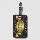 Gold Black Floral Monogram Naam op maat Bagagelabel (Voorkant (verticaal))