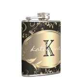 Gold Black Floral Monogram Naam op maat Heupfles (Rechts)