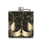 Gold Black Floral Monogram Naam op maat Heupfles (Achterkant)