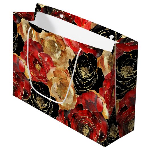 Gold Black Floral Party Vrijgezellenfeest Groot Cadeauzakje (Voorkant Gekanteld)