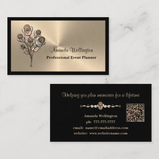Gold & Black Floral QR Code Business Card Visitekaartje