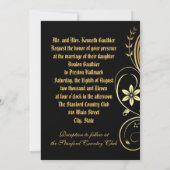 Gold & Black Floral Scroll Wedding Kaart (Achterkant)