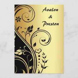 Gold & Black Floral Scroll Wedding Kaart