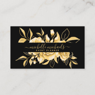 Gold Black Floral-Waterverf Visitekaartje