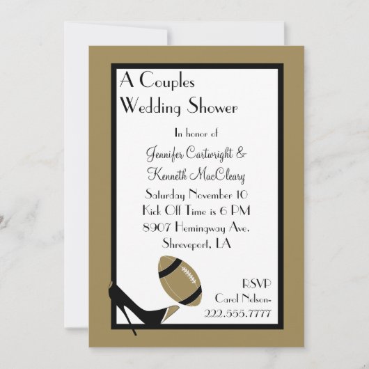 Gold & Black Football Weduwen Uitnodiging (Voorkant)