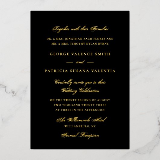 Gold Black Formal Calligraphy Elegant Wedding Folie Uitnodiging (Voorkant)
