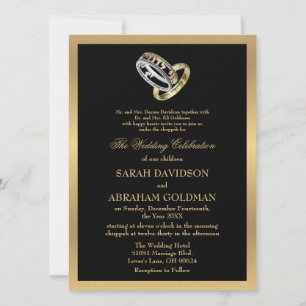 Gold Black Formal Traditional Jewish Wedding Invit Kaart