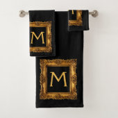 Gold Black Framed Monogram Bath Towel Set Bad Handdoek (Insitu)
