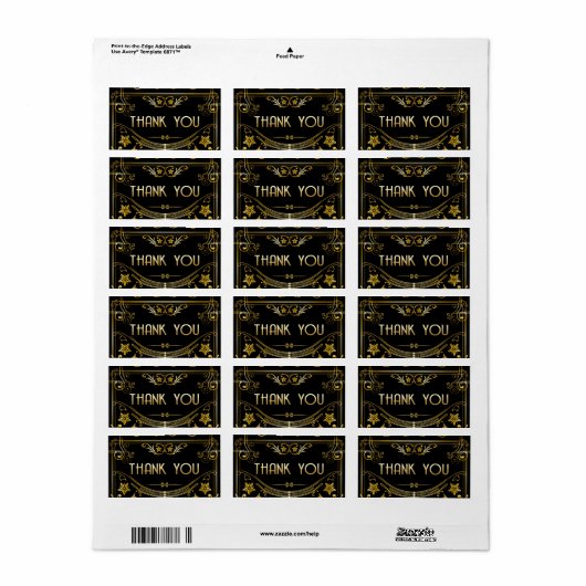 Gold & Black Gatsby Art Deco Dank u Sticker (Full Sheet)