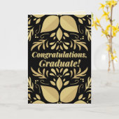 Gold & Black Gefeliciteerd Afstuderen Card Kaart (Gele Bloem)