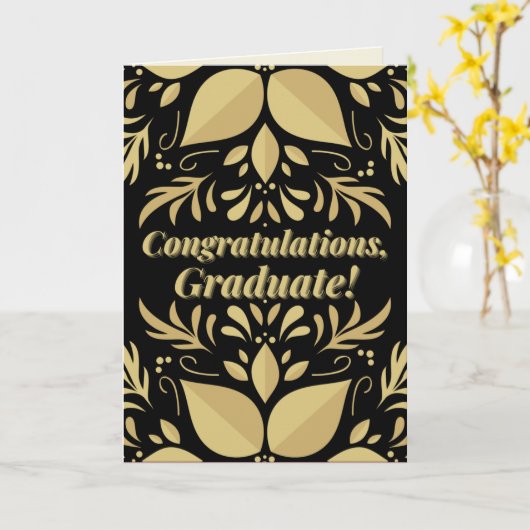 Gold & Black Gefeliciteerd Afstuderen Card Kaart (Gele Bloem)