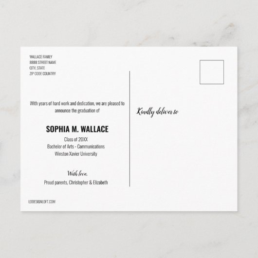 Gold Black Gefeliciteerd Universiteit Afstuderen Aankondigingskaart (Achterkant)