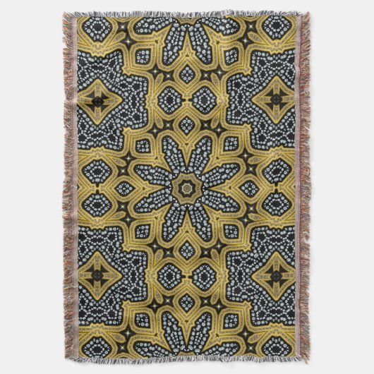 Gold Black Geogems Arabesque Woven Throw Blanket Deken (Voorkant Verticaal)