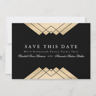 Gold Black Geometric Gatsby QR Code Save the Date Kaart