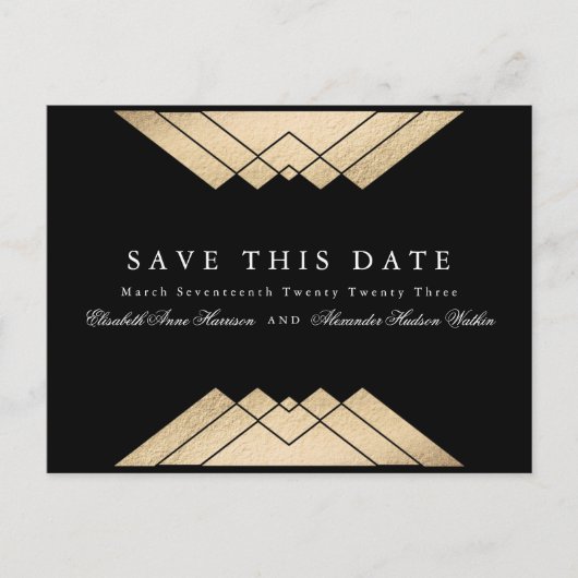Gold Black Geometric Gatsby Sla de datum op Aankondigingskaart (Voorkant)