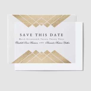 Gold Black Geometric Gatsby Sla de datum op Vellum Uitnodigingen
