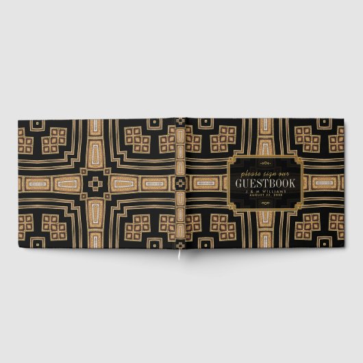 Gold Black Geometric Mosaic Pattern Weddenschap Gastenboek (Volledig)