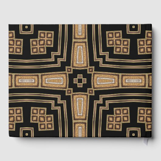 Gold Black Geometric Mosaic Pattern Weddenschap Gastenboek (Achterkant)