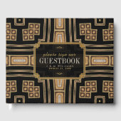 Gold Black Geometric Mosaic Pattern Weddenschap Gastenboek (Voorkant)