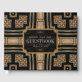 Gold Black Geometric Mosaic Pattern Weddenschap Gastenboek
