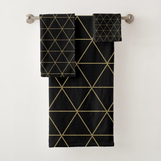 Gold Black Geometric Triangles Boho Glam Minimal Bad Handdoek (Insitu)