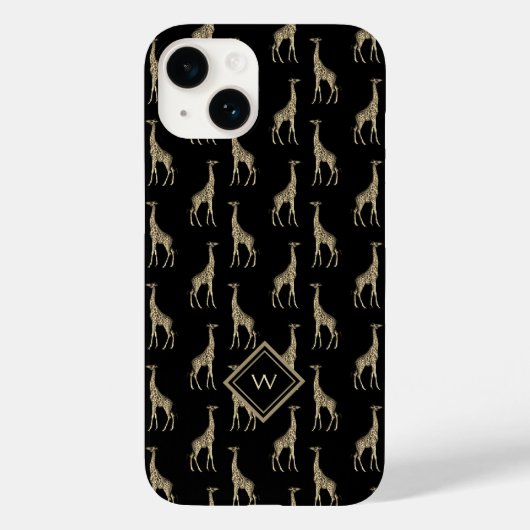 Gold Black Giraffe Patroon met Initiaal Case-Mate iPhone Case (Achterkant)