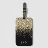 Gold Black Girly Glitter Sparkle Monogram Naam Bagagelabel (Voorkant (verticaal))