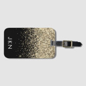 Gold Black Girly Glitter Sparkle Monogram Naam Bagagelabel (Voorkant (horizontaal))