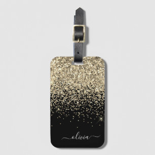 Gold Black Girly Glitter Sparkle Monogram Naam Bagagelabel