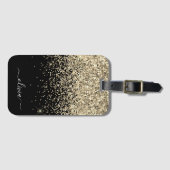 Gold Black Girly Glitter Sparkle Monogram Naam Bagagelabel (Voorkant (horizontaal))