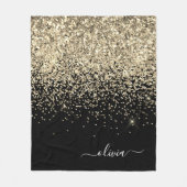Gold Black Girly Glitter Sparkle Monogram Naam Fleece Deken (Voorkant)