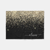 Gold Black Girly Glitter Sparkle Monogram Naam Fleece Deken (Voorkant (Horizontaal))