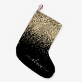 Gold Black Girly Glitter Sparkle Monogram Naam Kleine Kerstsok (Voorkant (Hangend))