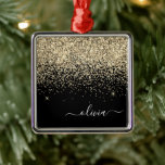 Gold Black Girly Glitter Sparkle Monogram Naam Metalen Ornament<br><div class="desc">Guls en zwarte Glitter Monogram Naam en Initiaal kerstversiering. Dit maakt de perfecte liefhebbende 16 verjaardag,  bruiloft,  vrijgezellenfeest,  verjaardagsdag,  baby shower of vrijgezellenfeest voor iemand die van luxe glam en stijl houdt.</div>