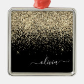 Gold Black Girly Glitter Sparkle Monogram Naam Metalen Ornament (Voorkant)