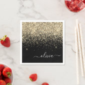 Gold Black Girly Glitter Sparkle Monogram Naam Servet (Insitu)