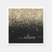 Gold Black Girly Glitter Sparkle Monogram Naam Servet (Voorkant)
