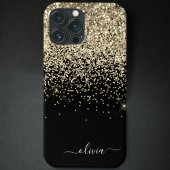 Gold Black Girly Glitter Sparkle Monogram Name Cas Case-Mate iPhone Case