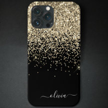 Gold Black Girly Glitter Sparkle Monogram Name Cas