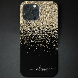 Gold Black Girly Glitter Sparkle Monogram Name Cas Case-Mate iPhone Case