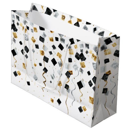 Gold Black Glam Confetti Christmas Groot Cadeauzakje (Voorkant Gekanteld)