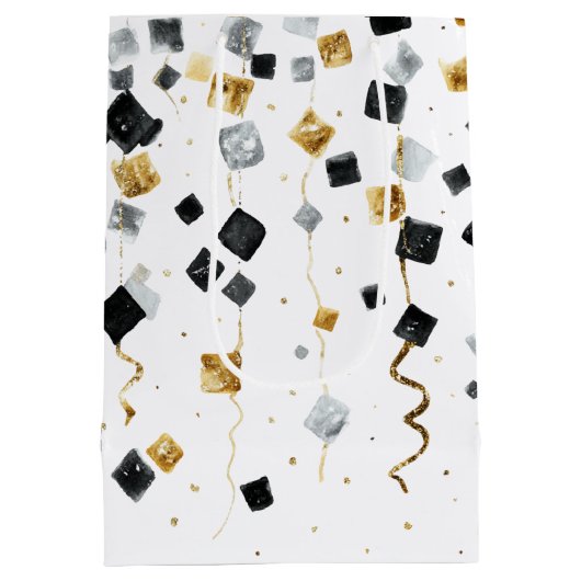 Gold Black Glam Confetti Christmas Medium Cadeauzakje (Achterkant)