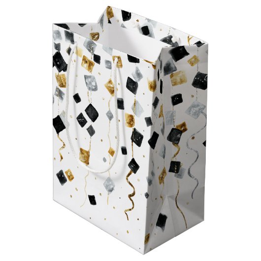 Gold Black Glam Confetti Christmas Medium Cadeauzakje (Achterkant Gekanteld)