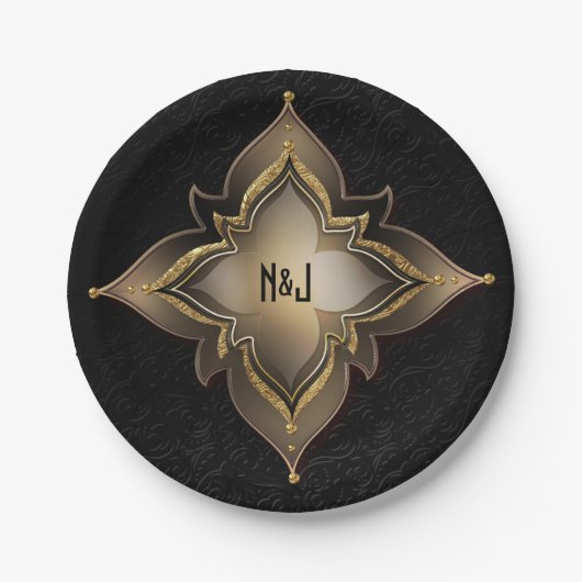 Gold Black Glam Exotic Chic Flower Party (aangepas Papieren Bordje (Voorkant)