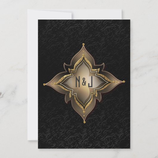 Gold Black Glam Exotic Flower Party-uitnodigingen Kaart (Achterkant)