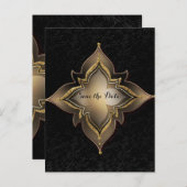 Gold Black Glam Exotic Flower Save the Date Aankondigingskaart (Voorkant / Achterkant)