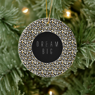 Gold Black Glam Leopard Print Keramisch Ornament